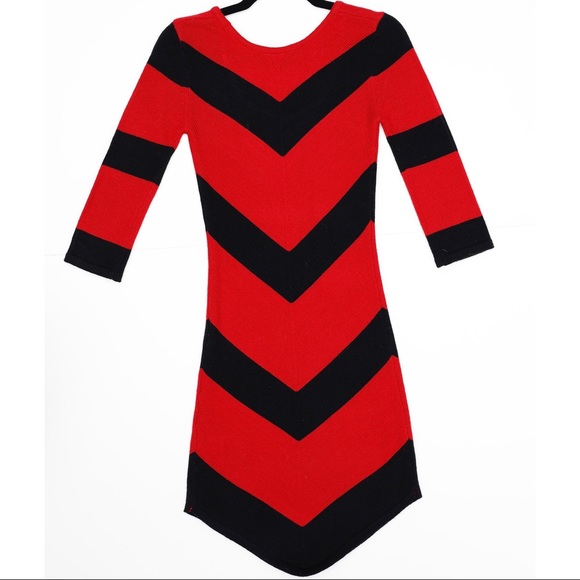 Knit Dress. Black & Red Chevron Striped. NWOT❗️ XS - Picture 2 of 4